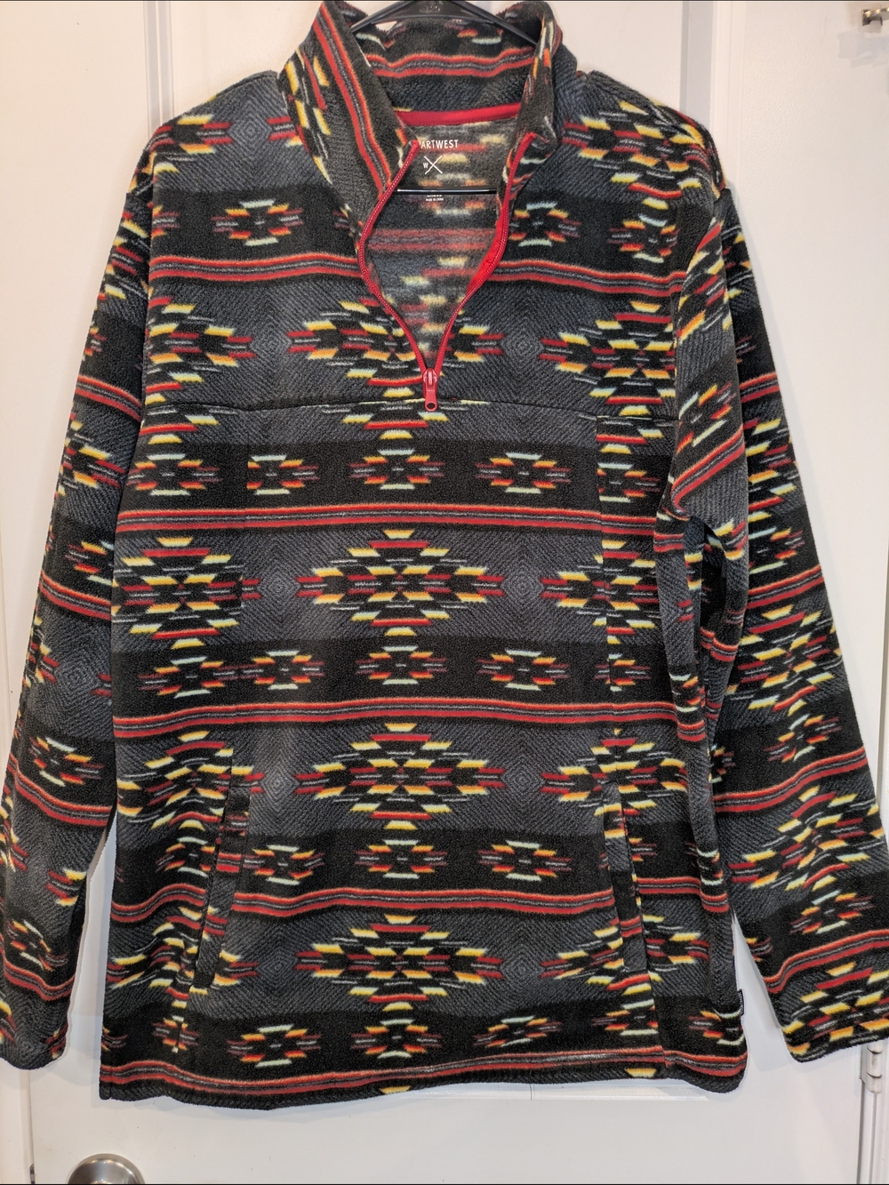 Departwest Southwestern Aztec Fleece Pullover Large Quarter Zip Western Jacket